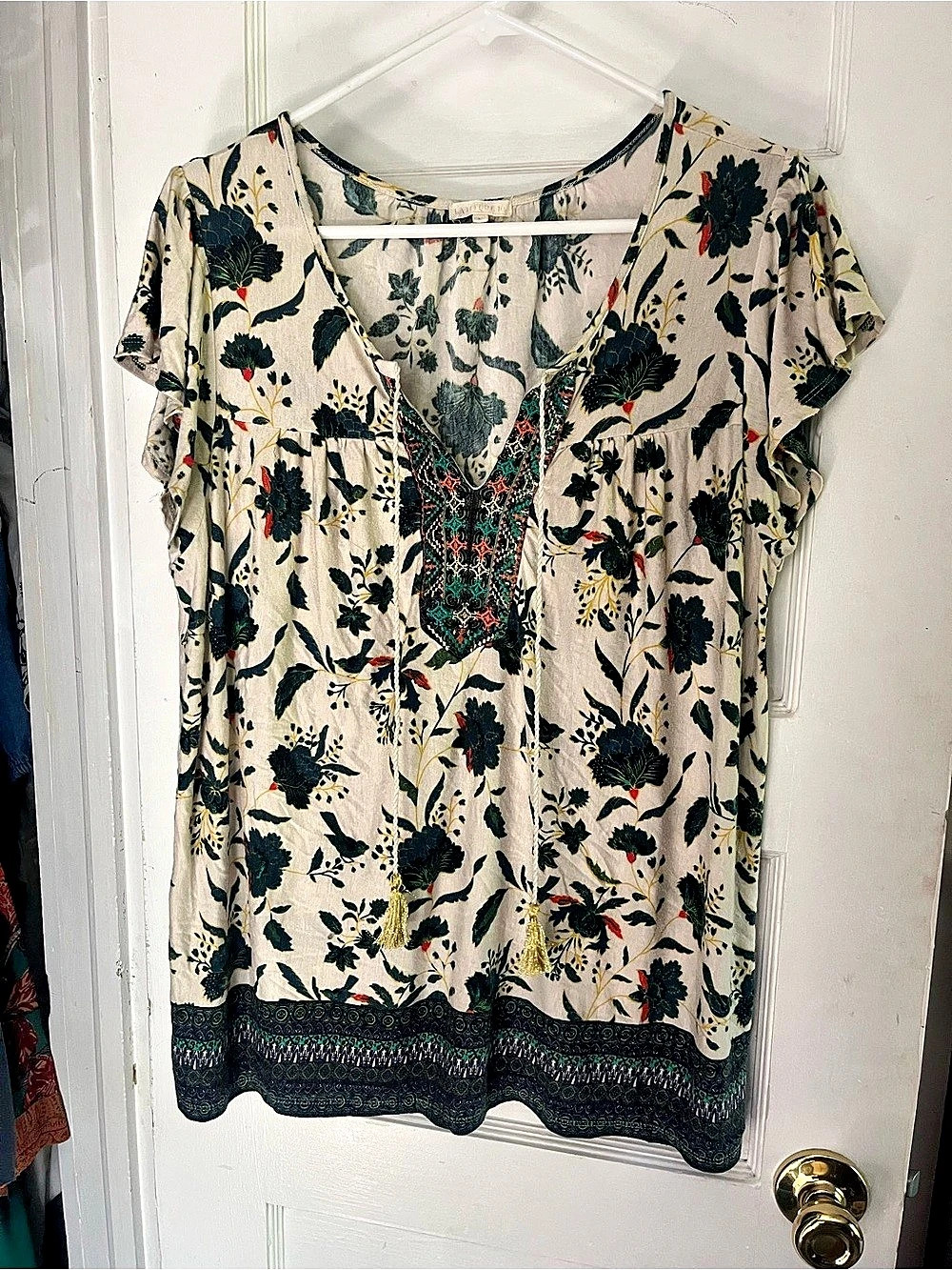 Market & Spruce Floral Tunic in Cream & Black